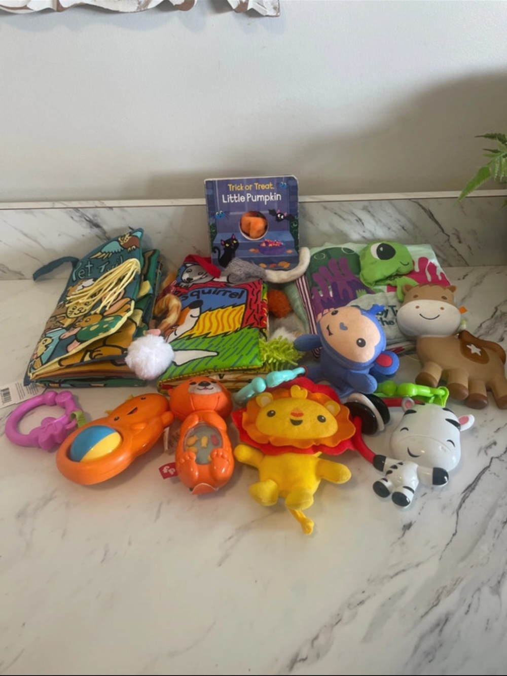 Bundle of crinkle books and baby toys